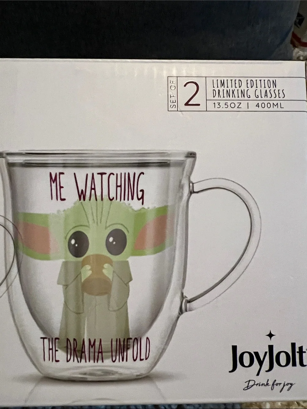 JOYJOLT Star Wars The Mandalorian Grogu Glass Mug Set